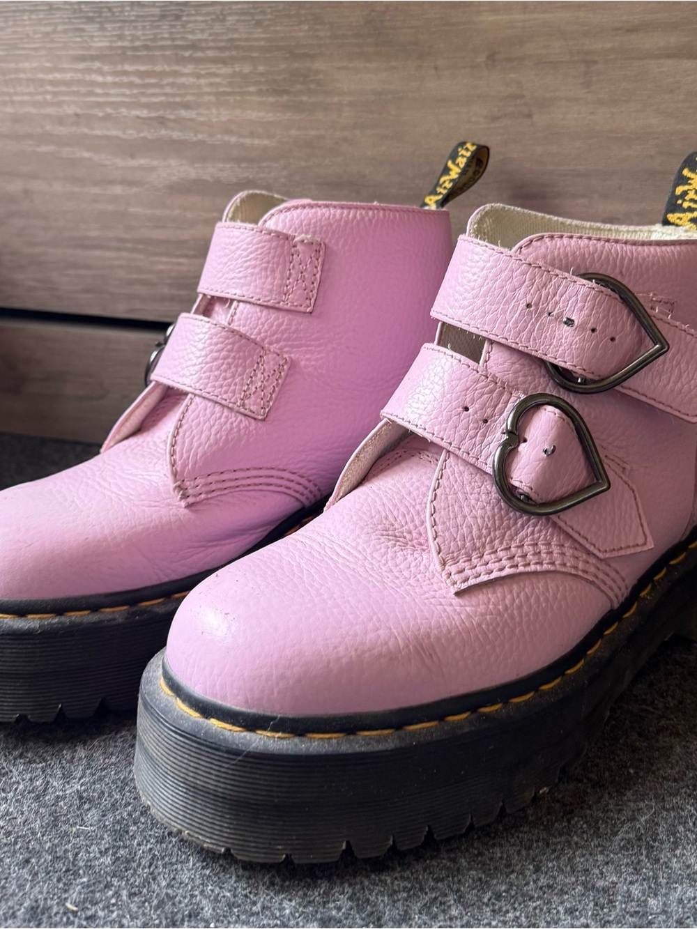 Pink Heart-Buckle Platform Boots